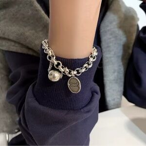 925 Good Luck Ball Bead Words Punk Chain Bracelet Adjustable